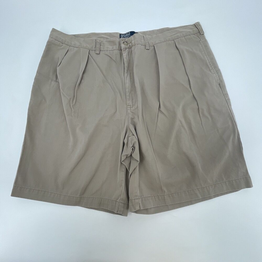 Polo Ralph Lauren Tyler Shorts Mens 42 Khaki Pleated Chino Cotton Twill Vtg FLAW